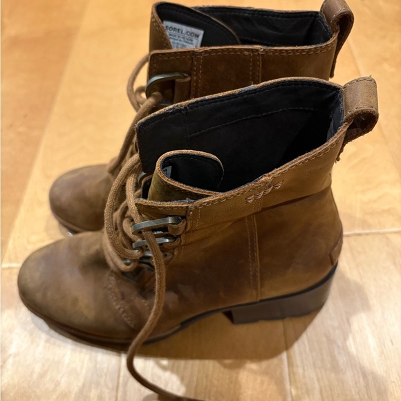 Sorel Cate lace bootie ankle boot  sz 9 combat leather brown - Picture 5 of 9